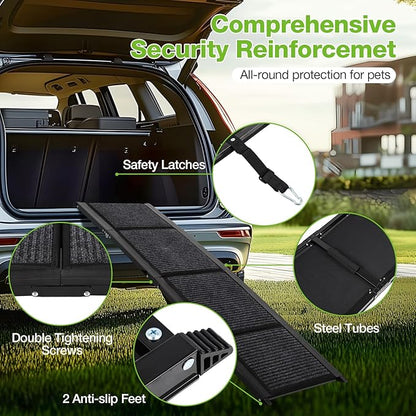 Dog Ramp for Car，63" x 17" Wide Folding Pet Ramp Dog Ramps for Medium &amp; Large Dogs with Non-Slip Rug Surface ，Portable Dog Car Ramp for SUV Car &amp; Truck, Outdoor Dog Ramp Up to 250 LBS