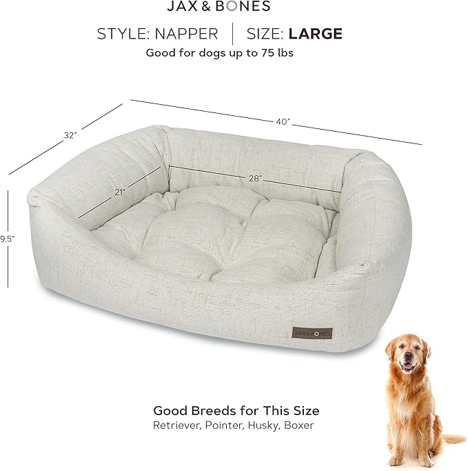 Jax &amp; Bones Dog Napper - Machine Washable Shag Bed for Dogs - Extra Heavy Duty Bolstered Sides - Large White Dog Mat | 40 x 32 Inches