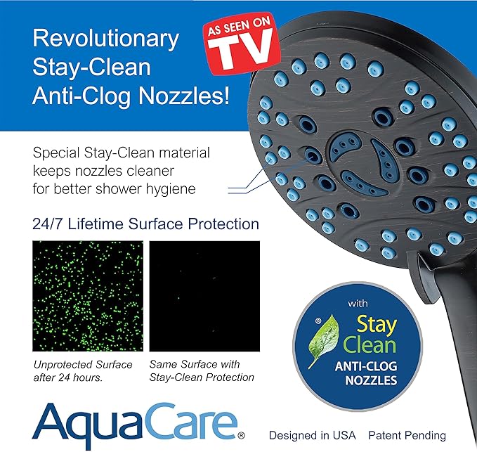 Hotel Spa AquaCare As-Seen-On-TV High Pressure Handheld/Rain 50-mode 3-way Shower Head Combo with Adjustable Arm - Anti-clog Nozzles, Tub &amp; Pet Power Wash, 6 ft. Hose, Rubbed Bronze Finish