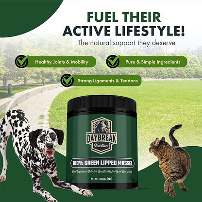 Pure Green Lipped Mussel Powder for Dogs and Cats - 100% New Zealand Green Lipped Mussels - Anti Inflammatory Supplement &amp; Vitamins to Help Your Pet Deal with Arthritis, Joint Pain Relief - 75 Grams