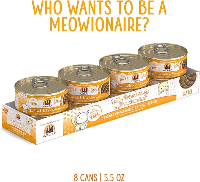 Weruva Classic Cat Paté, Who Wants to be a Meowionaire? with Chicken &amp; Pumpkin, 5.5oz Can (Pack of 8)