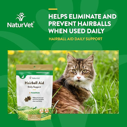 NaturVet Hairball Remedy Vitamin &amp; Digestive Aid Supplement for Cats – Pet Health Supplement for Cat Hairballs, Digestive System Support – Includes Pumpkin, Vitamins – 50 Ct.