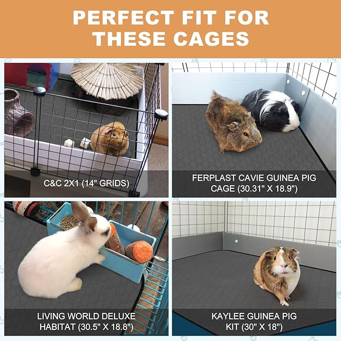 Washable Guinea Pig Liners for Cage, 2 Pack 24" X 47" Super Absorbent Reusable Guinea Pig Bedding Pee Pads Tarp Bottom for C&amp;C Cage with Rabbits, Bunny, Chinchesillas, and Other Small Animals