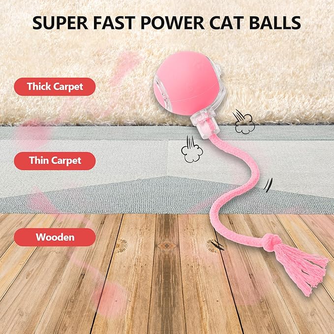 Interactive Cat Toys, Automatic Moving Cat Toys for Bored Indoor Adult Cats, Fast Rolling, Chirping &amp; Motion-Activated Kitty Toys, Fun Gift for Cats with Speedy Tail 2.0, USB Rechargeable,Pink