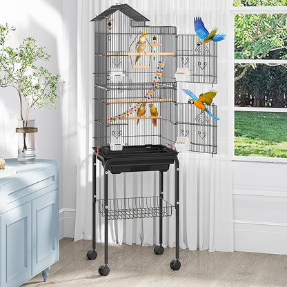 YITAHOME 62 Inch Large Bird Cage - Metal Flight Cage with Rolling Stand, Feeding Doors &amp; Hanging Accessories for Parrots Cockatiels Conures Lovebirds Parakeets Small Birds