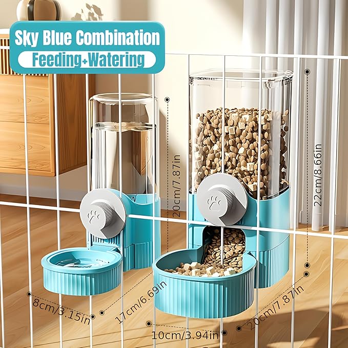 GPY Automatic Hanging Gravity Pet Feeder and Water Dispenser Set ，Automatic Dog Feeder and Dog Water Dispenser for Dogs Cats Pets Animals Large Capacity (Blue Water Feeder&amp;Food Feeder) (Blue)