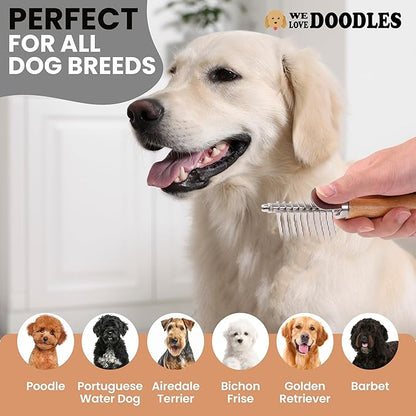 We Love Doodles Pet Dematting Comb and Pet Dematting Brush &amp; Rake (Bundle) - Deshedding Undercoat Rake and Detangler Brush For Dogs, Comb Tool For Grooming, for Detangling Thinning and Shedding