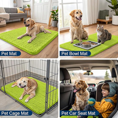 Smiry Dog Door Mat for Muddy Paws 36x24, Absorbs Moisture and Dirt Doormat, Non-Slip Washable Quick Dry Chenille Front Door Mat Indoor Entrance, Entryway Carpet for Inside Floor, Bright Green