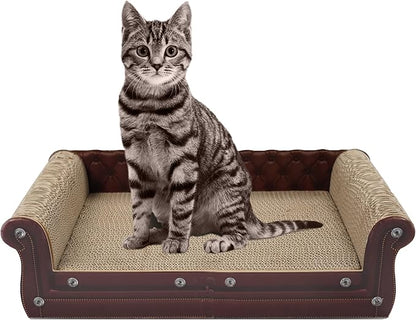 Scratching Sofa, Couch Shaped Thick Scratching Cardboard, Lounge Bed for Indoor Rest&amp;Play, Sofa Scratcher Pad (Brown, 22.4" L X 12.2" W X 6.3" H)