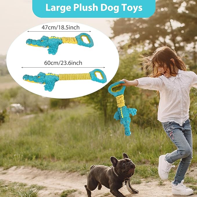 Dog Toys Cute Alligator Dog Toy Tough Plush Puppy Toy for Playtime, Training &amp; Tug of War- Interactive Squeaky &amp; Crinkle Chew Toy for Small to Large Dogs