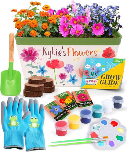 Home Grown Paint &amp; Grow Flower Gardening Kit Set for Boys and Girls - Craft Activity Toy for Kids, Ages 5 6 7 8-12 Years Old - Unique Birthday Present - Plant Gift Toys