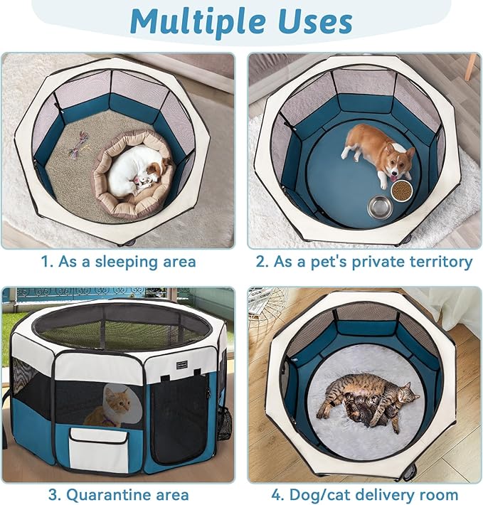 PETSFIT 29" Puppy Playpen with Removable Waterproof Mat &amp; Zippered Roof | RV, Camping, Travel Dog Pen | Indoor/Outdoor Whelping &amp; Cat Observation Space(29.5"x29.5"x16.5"H)