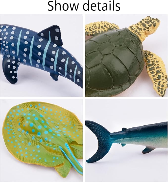 TOYMANY 24pcs Mini Ocean Animal Figurines: Realistic Cake Toppers with Sharks, Whales &amp; Octopus - Great for Kids&