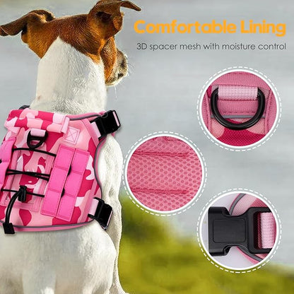 Heavy-Duty Tactical Dog Harness for Large Dogs, No Pull Adjustable Reflective Pet Vest with Molle System, K9 Military-Grade Control for Service Training, Outdoor &amp; 10+ Breeds, Pink Camo, Small