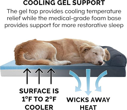 Furhaven Cooling Gel Dog Bed for Large Dogs w/ Removable Bolsters &amp; Washable Cover, For Dogs Up to 95 lbs - Quilted Sofa - Iron Gray, Jumbo/XL