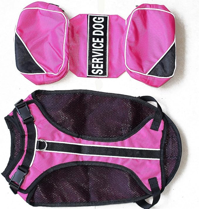 Serijoars Dog Vest Harnesses with Saddlebag Backpack for Camping &amp; Travel - Reflective Hound Hiking Backpack Saddle Bag - Lightweight Vest Harness for Medium &amp; Large Dogs (Hot Pink, M)