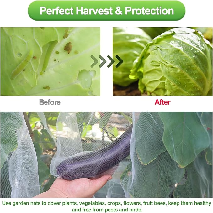 Garden Netting Mesh, 10X30 FT Garden Netting with 16 Cilps &amp; Ultra Fine Mesh Net Bird Barrier Protection for Garden Vegetables Flowers Shrubs Fruit Trees Indoors &amp; Outdoors Plant Beds Greenhouse