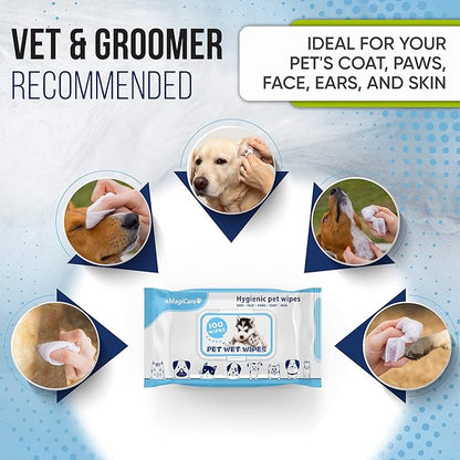 MAGICARE Pet Wipes – 100 pcs Dog Wipes – 8x8 Inch Unscented Dog Paw Cleaner Wipes for Body, Ears, Face, and Skin – Ultra Thick and Soft with Hypoallergenic Formula – Ideal Pet Wipes for Dogs &amp; Cats