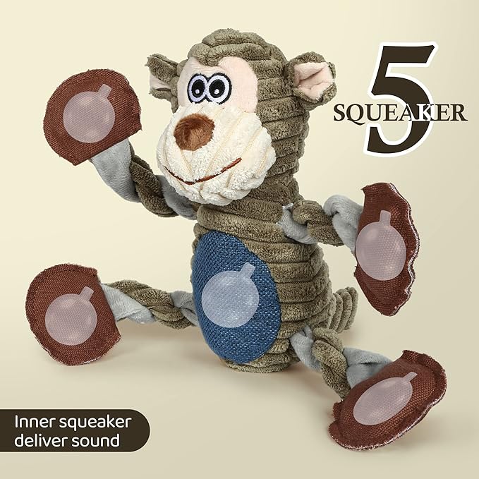 Dog Toys for Large Dog - Plush Squeaky Medium &amp; Small Dog Toys - Stuffed Animals Puppy Toys - Funny Cute Dog Toys for Dog Birthday Presents (Monkey)