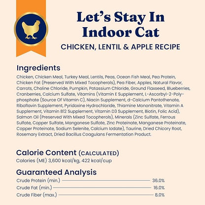 Solid Gold Indoor Dry Cat Food - Grain Free &amp; Gluten Free - Chicken Cat Food Dry Kibble for Indoor Cats w/Probiotics &amp; Fiber for Gut Health - Sensitive Stomach &amp; Hairball Support for Adult Cats -12LB