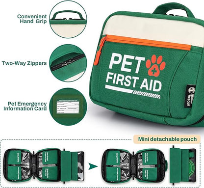 RHINO RESCUE Pet First Aid Kit, Emergency Medical Supplies for Dogs &amp; Cats, Safety Essentials Pack with Thermometer, Disposable Booties for Home, Hiking, Traveling &amp; Camping