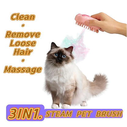 Cat Steam Brush,3 In1 Spray Cat&amp;Dog for Hair Shedding and Cleaning,Silicone Spa Massage Pet Steamer Brushes with Misting Bathing&amp;Dry Cleaning,Pet Grooming Steam Comb