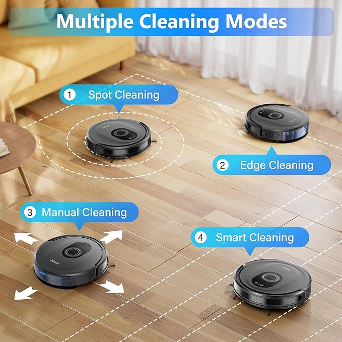 Tikom Robot Vacuum and Mop Combo, 5000Pa Robotic Vacuum Cleaner, 150 Min Max, App &amp; Remote Control, Ideal for Hard Floor, Carpet, Pet Hair, Self-Charge(G8000 Max)