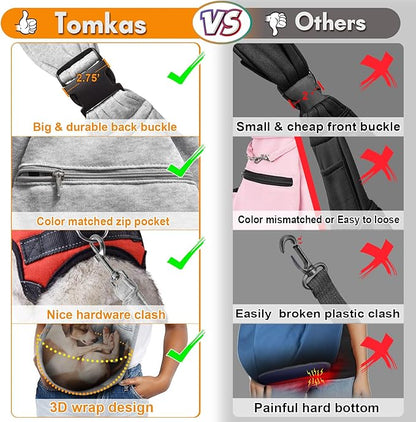 Tomkas Small Dog Sling Carrier - Zipper Pocket &amp; Adjustable Strap - for 3-10 lbs Pets(Grey)