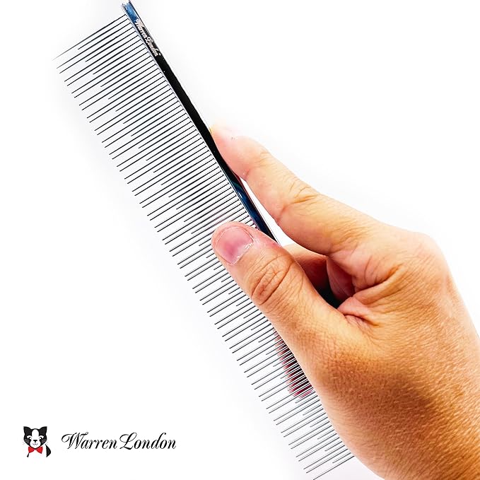 Warren London Carding Cat Comb | 7.5 inches made with Copper | Rounded Tips Prevent Irritation | Dual Tooth Design for Short &amp; Long Hair removes Mats and Tangles