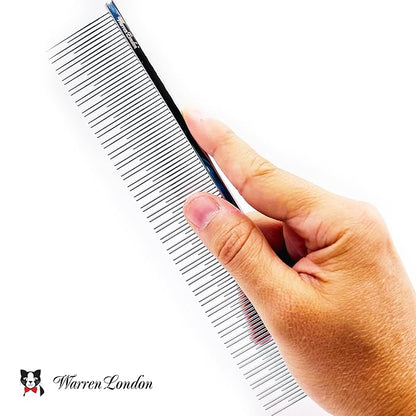 Warren London Carding Cat Comb | 7.5 inches made with Copper | Rounded Tips Prevent Irritation | Dual Tooth Design for Short &amp; Long Hair removes Mats and Tangles