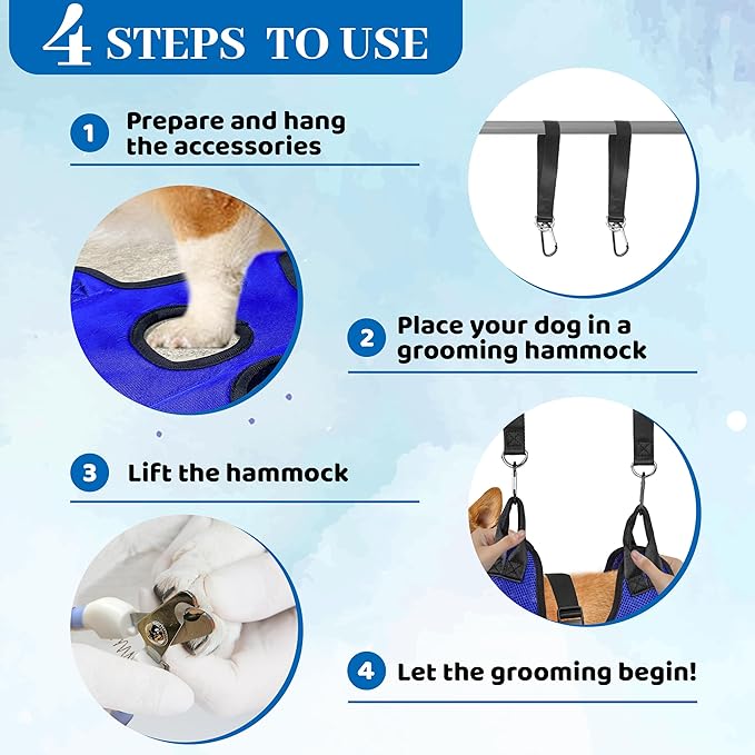 PatiencET Dog Grooming Hammock, Pet Grooming Hammock for Cats &amp; Dogs, Dog Holder for Nail Trimming, Cat Sling for Nail Trimming with Nail Clippers/Trimmer, Nail File, Pet Comb(S)