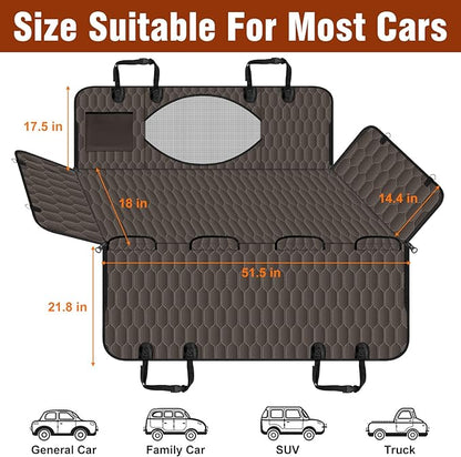 Waterproof Dog Car Seat Cover - Scratch Proof Nonslip Back Seat Hammock with Mesh Window &amp; Storage Pocket for SUVs/Trucks/Sedans-S, Brown/Black