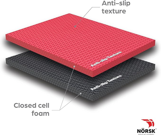 Norsk Reversible Gym Exercise Mats 3/4" Thick EVA Interlocking Foam Tiles, Perfect Home Gym Flooring, 16 24"x24" Tiles &amp; 32 Trim Pieces, 64 Sq. Ft. Reversible, Red/Black