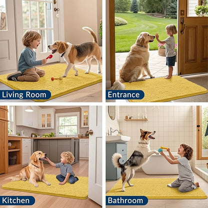 Smiry Dog Door Mat for Muddy Paws 30x20, Absorbs Moisture and Dirt Doormat, Non-Slip Washable Quick Dry Chenille Front Door Mat Indoor Entrance, Entryway Carpet for Inside Floor, Yellow