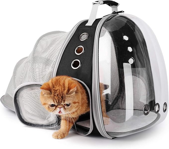 Lollimeow Cat Carrier Backpack, Bubble Expandable Backpack Carrier, Pets and Small Dogs,Airline-Approved, Designed for Travel, Hiking, Walking &amp; Outdoor Use (Back Expandable-Black)