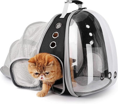 Lollimeow Cat Carrier Backpack, Bubble Expandable Backpack Carrier, Pets and Small Dogs,Airline-Approved, Designed for Travel, Hiking, Walking &amp; Outdoor Use (Back Expandable-Black)