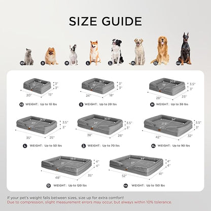 Bedsure L Plus Orthopedic Dog Bed for Large Dogs - Washable Dog Cat Bed Waterproof, L Plus Big Comfort Dogs Couch Sofa with Washable Removable Cover, Pet Bed with Nonskid Bottom, Grey, 38"