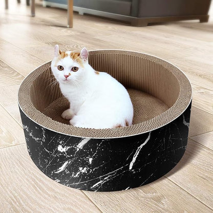 Cat Scratcher Post &amp; Board, Round Cat Scratching Lounge Bed, Durable Pad Prevents Furniture Damage, 17.32&