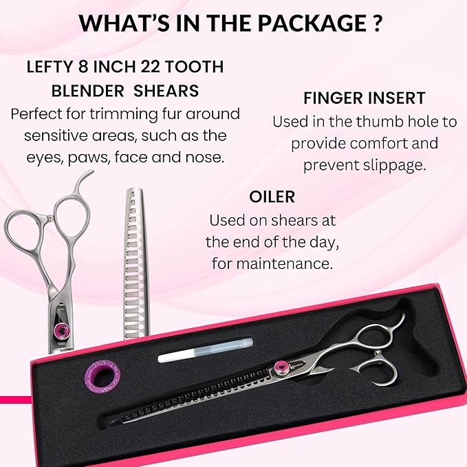 Kenchii Love Left Handed Dog Grooming Scissors, 22 Tooth Blender Shears, Dog Scissors for Grooming, Professional Pet Grooming Scissors, Ergonomic &amp; Comfortable