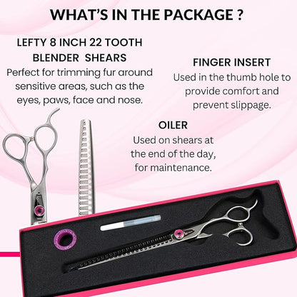 Kenchii Love Left Handed Dog Grooming Scissors, 22 Tooth Blender Shears, Dog Scissors for Grooming, Professional Pet Grooming Scissors, Ergonomic &amp; Comfortable