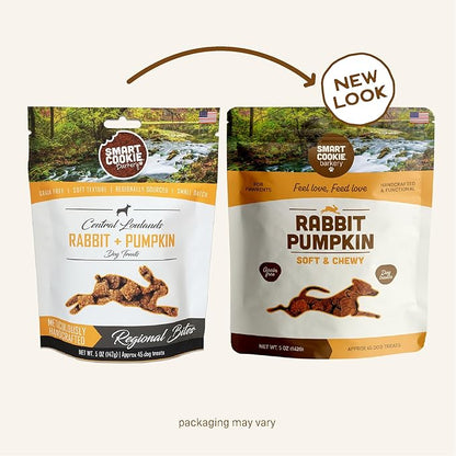 Smart Cookie All Natural Dog Treats - Rabbit &amp; Pumpkin - Training Treats for Dogs &amp; Puppies with Allergies, Sensitive Stomachs - Soft Dog Treats, Grain Free, Chewy, Human-Grade, Made in USA - 5oz Bag