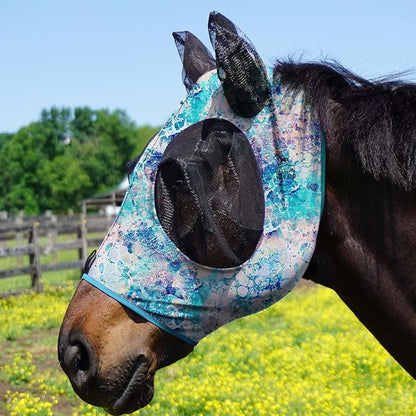 Harrison Howard Super Comfort Stretchy Fitting Horse Fly Mask with UV Protection Soft on Skin with Breathability Pastel Mix Pony