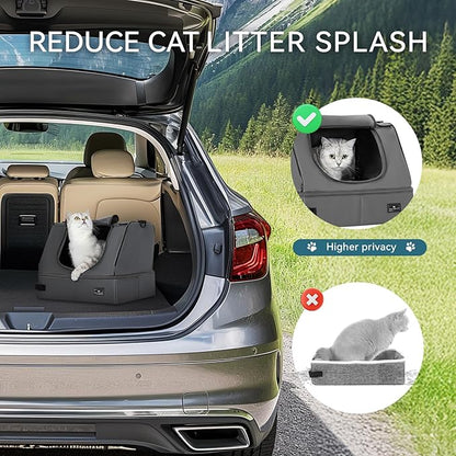 PETSFIT Portable Cat Litter Box - Removable 2-Layer Leak-Proof Lining, Scratch-Resistant Fabric with Sturdy Support Frame, Travel &amp; Collapsible Cat Litter Box Grey