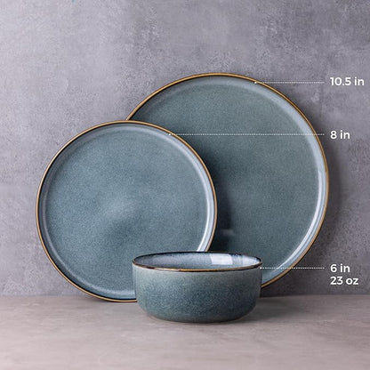 GBHOME Ceramic Dinnerware Sets for 6, 18 Pieces Stoneware Plates and Bowls Sets, Scratch Resistant Dishes, Dishwasher &amp; Microwave Safe, Space Blue