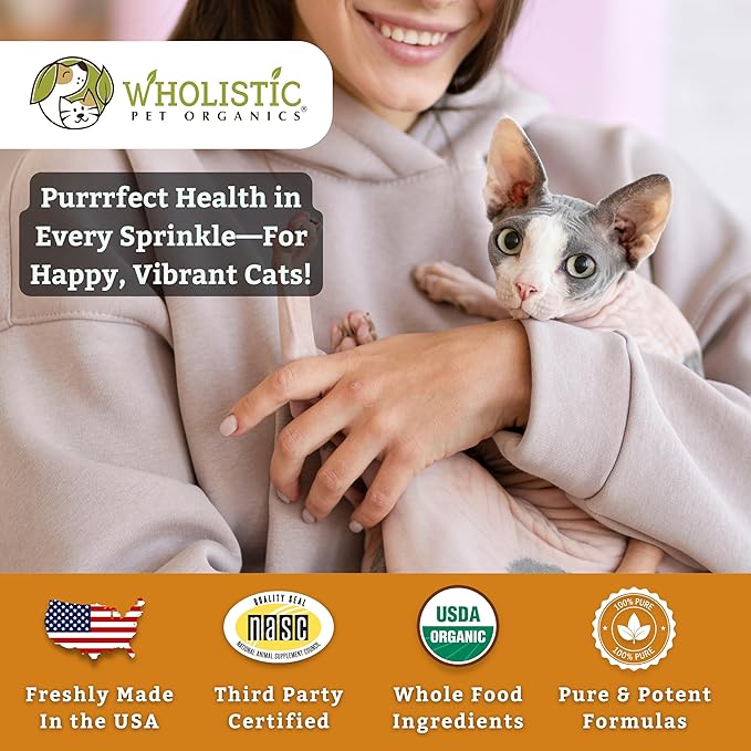 Wholistic Pet Organics Feline Complete Organic Pumpkin - 4 Oz - Multivitamin &amp; Probiotic Powder for Cats - Natural Cat Food &amp; Digestive Support