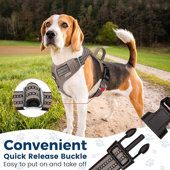 Funfox Dog Harness No Pull, Adjustable Pet Vest Harness, Super Soft Material with Vertical Handle Easy Control, Reflective Night Walking, 2 Leash Clips for XLarge Dogs, Camo Brown, XL