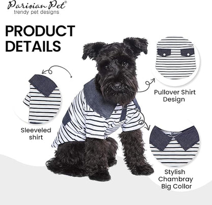 Parisian Pet Preppy Boy Polo Dog Shirt – Puppy Outfits – 100% Cotton Doggie Clothes – Cute Machine Washable Puppy Apparel - Dog Shirts for Small Dogs XS