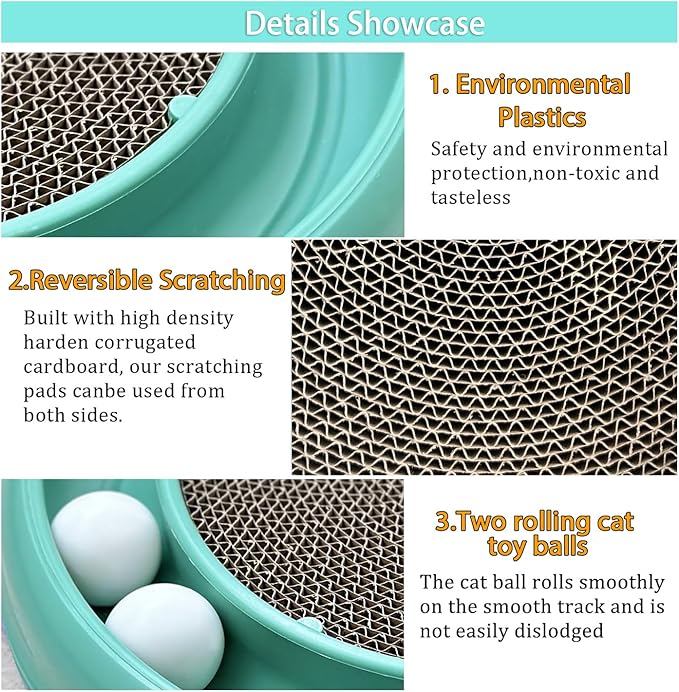 Interactive Cat Ball Track Toy for Indoor Cats, Cat Scratching Board &amp; Exercise Set for Bored Indoor Adult and Kitten Mental &amp; Physical Stimulation, with Spare Ball to Prevent Loss (Green)