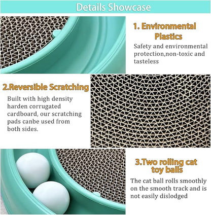 Interactive Cat Ball Track Toy for Indoor Cats, Cat Scratching Board &amp; Exercise Set for Bored Indoor Adult and Kitten Mental &amp; Physical Stimulation, with Spare Ball to Prevent Loss (Green)
