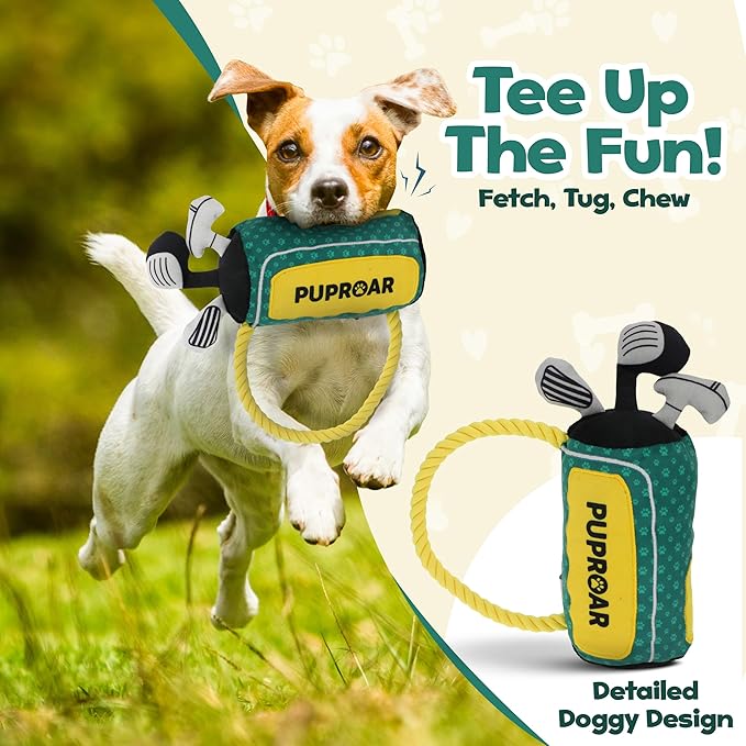 Golf Dog Toy – Birthday Dog Toy, Funny Plush Squeaky Puppy Gift with Rope &amp; Crinkle, Golf Bag Gift